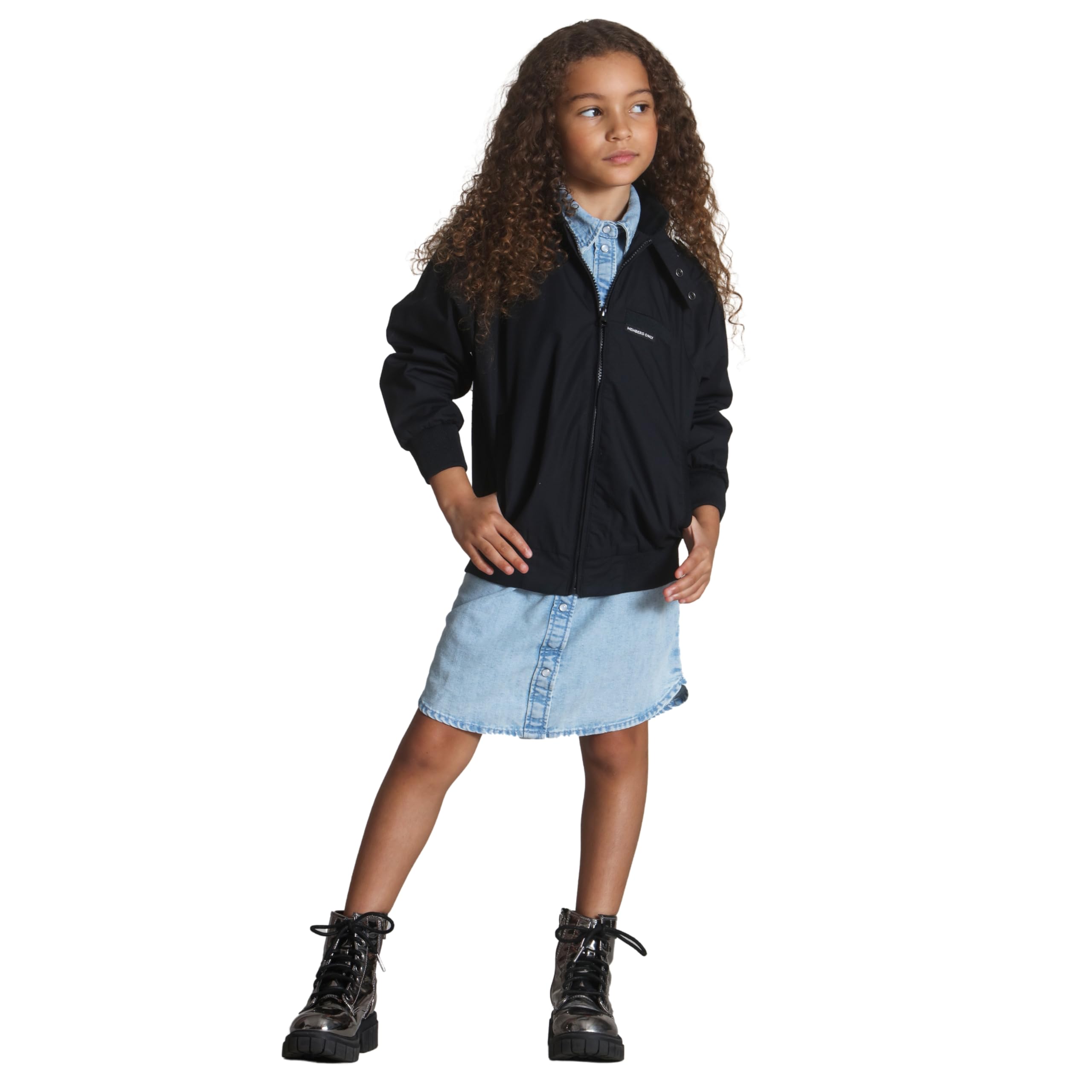 Members Only Girls Iconic Racer Lightweight Bomber Jacket, Multiple Pockets (Toddler - Big kids) - Image 4