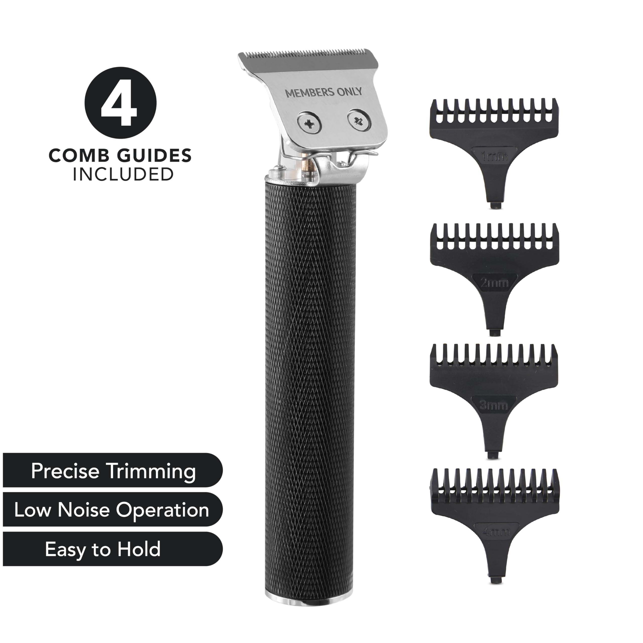 Members Only Hair Trimmer for Men, Lithium T-Blade Hair & Beard, High-Performance Stainless-Steel Blades, Close Trim Design, Type-C Rechargeable Battery, 4 Length Guards, Cleaning Brush - Image 3