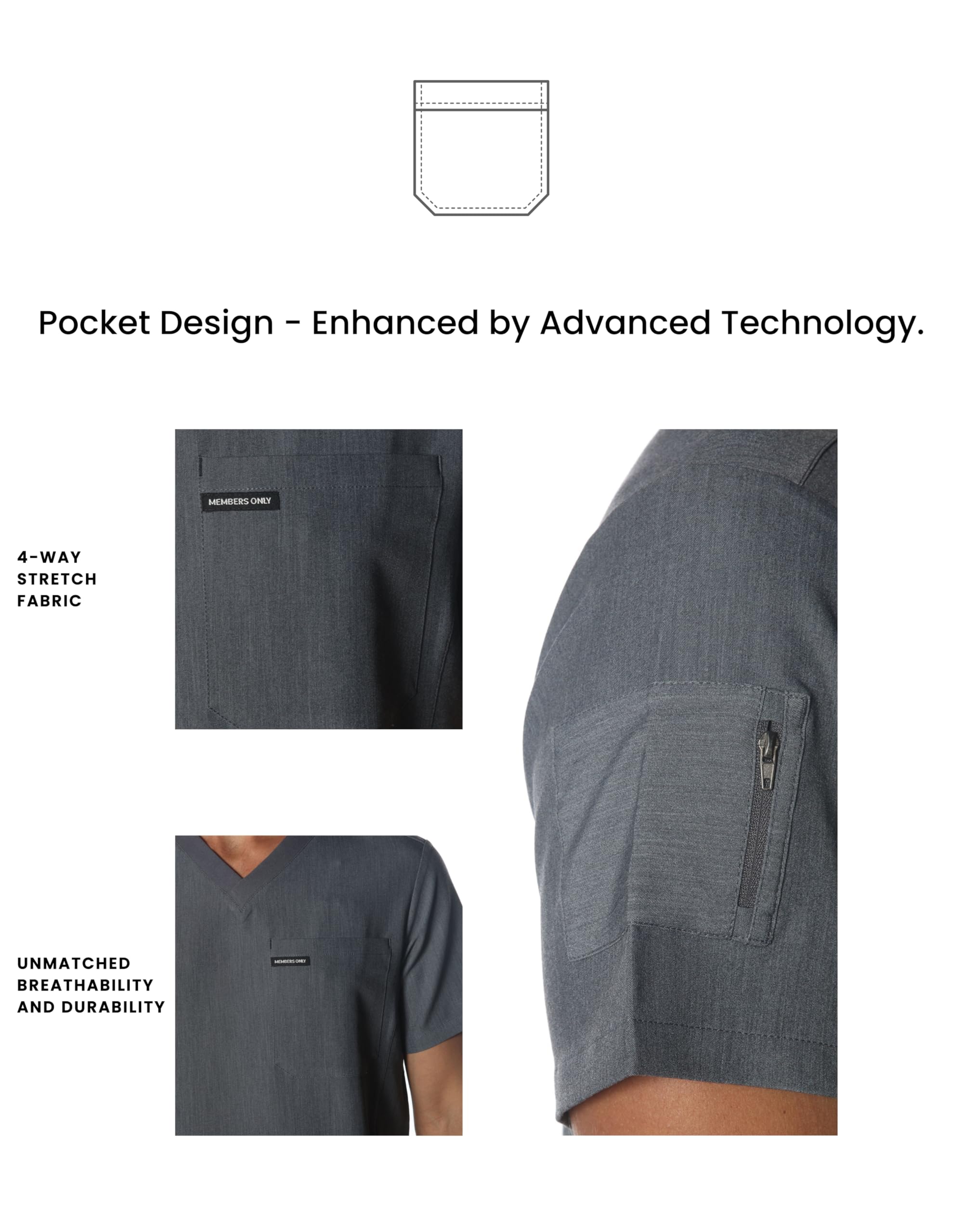 Members Only Manchester V-Neck Scrub Top with Pockets | Medical Scrubs for Men |Hospital Uniform | Comfortable Stretch Fabric - Image 5